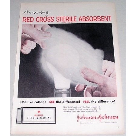 1955 Johnson Johnson Red Cross Sterile Absorbent Vintage Print Ad