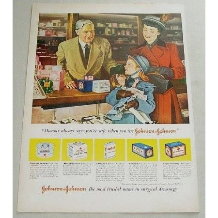 1948 Johnson Johnson Bandages Drug Store Art Color Print Ad
