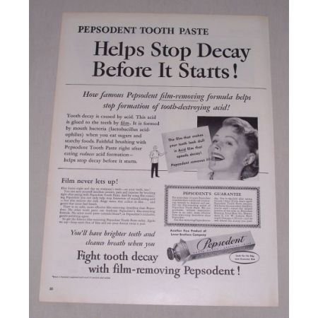 1949 Pepsodent Tooth Paste Vintage Print Ad - Film Removing Formula