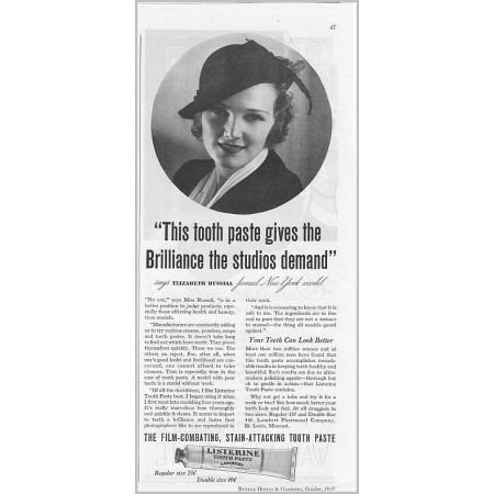 1935 Listerine Toothpaste Vintage Print Ad Celebrity Elizabeth Russell