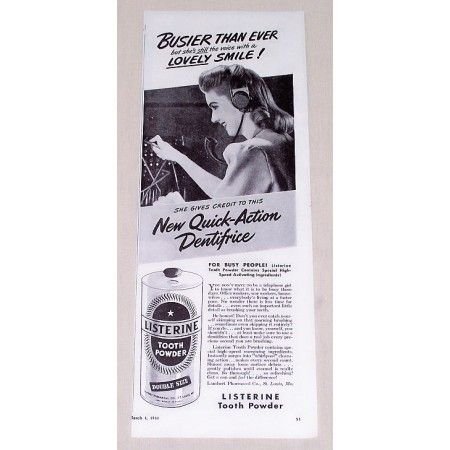 1944 Listerine Tooth Powder Vintage Print Ad - Busier Than Ever