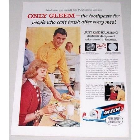 1951 Gleem GL-70 Toothpaste Color Print Ad - Just One Brushing
