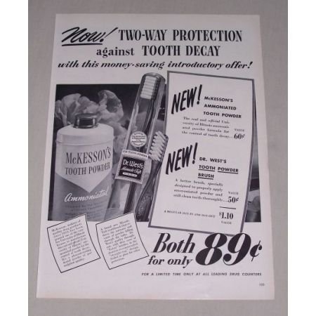 1949 McKesson's Tooth Powder Dr West's Toothbrush Vintage Print Ad