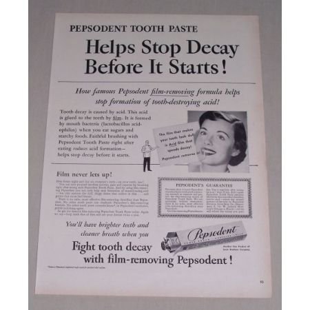 1949 Pepsodent Tooth Paste Vintage Print Ad - Helps Stop Decay