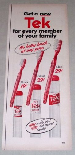 1953 Tek Brand Toothbrush Color Print Ad