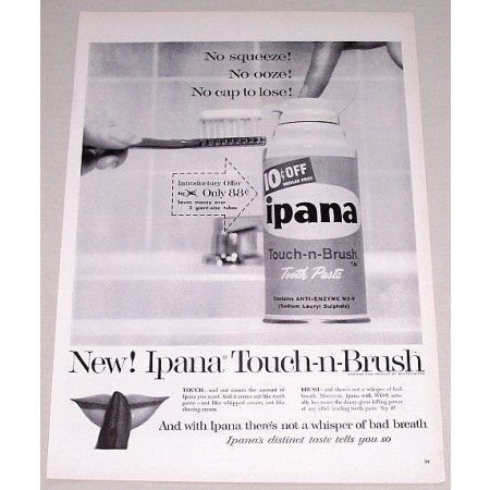 1958 Ipana Touch-n-Brush Tooth Paste Vintage Print Ad