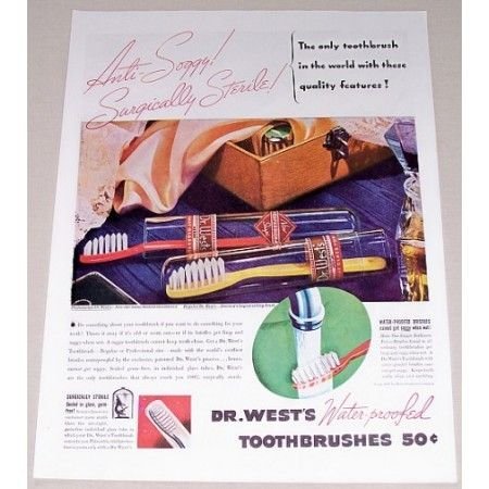 1937 Dr. West's Toothbrushes Color Print Ad - Anit-Soggy!