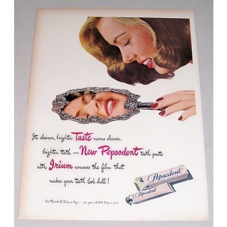 1946 Pepsodent Tooth Paste Color Print Ad - Cleaner Brighter