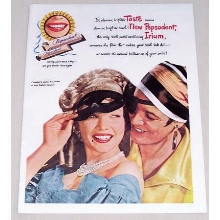 1947 Pepsodent Toothpaste Masks Pirates Color Print Ad