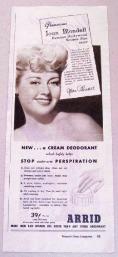 1945 Arrid Deodorant Vintage Print Ad Celebrity Joan Blondell