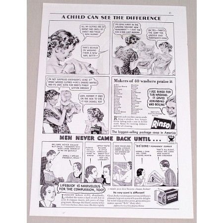 1934 Lifebuoy Health Soap Rinso Detergent Vintage Print Ad