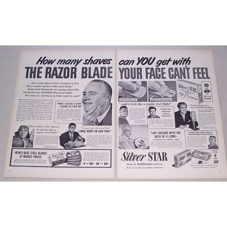 1950 Blue Star Silver Star Razor Blades 2 Page Vintage Print Ad