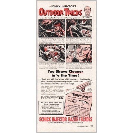 1952 Schick Injector Razor Blades Vintage Print Ad - Whopper Stopper