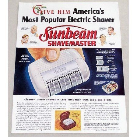 1949 Sunbeam Shavemaster Electric Shaver Color Print Ad