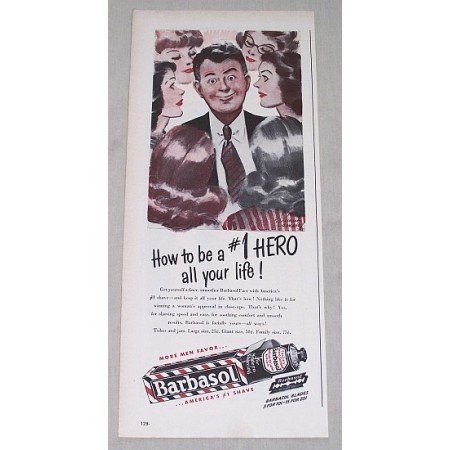 1946 Barbasol Beard Softener Color Print Art Ad - Be A #1 Hero