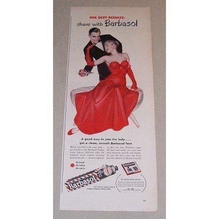 1948 Barbasol Beard Softener Woman Red Dress Color Print Art Ad