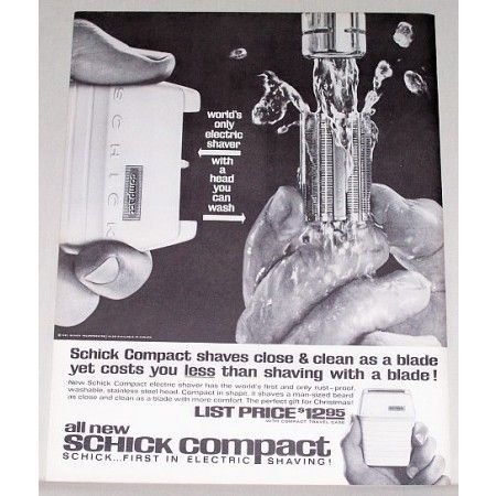 1961 Schick Compact Electric Shaver Vintage Print Ad