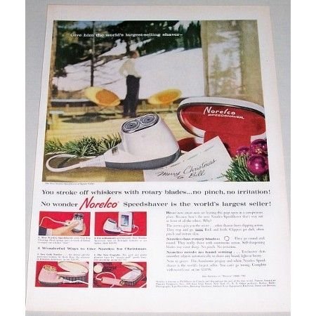 1960 Norelco Speedshaver Electric Shaver Color Print Ad