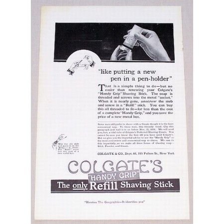 1919 Colgate Refill Shaving Stick Vintage Print Ad - Handy Grip
