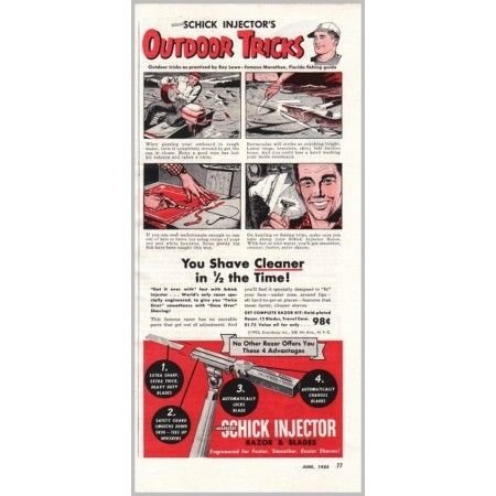 1953 Schick Injector Razor and Blades Color Print Ad - Outdoor Tricks