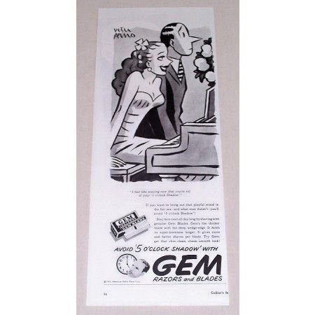 1944 Gem Razors and Blades Vintage Print Ad - Avoid 5 O'Clock Shadow