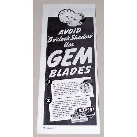 1943 Gem Singledge Blades Vintage Print Ad - Avoid 5 O'Clock Shadow