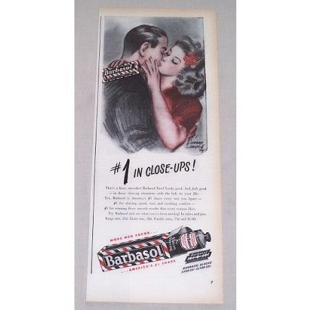 1946 Barbasol Beard Softener Color Print Ad - #1 In Close-Ups