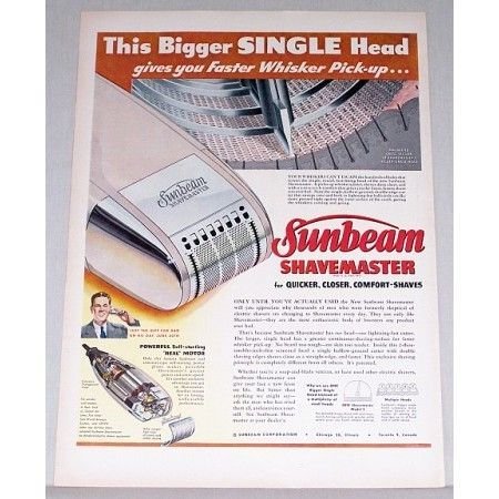 1948 Sunbeam Shavemaster Electric Shaver Color Print Ad