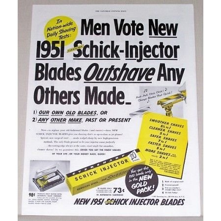 1951 Eversharp Schick Injector Blade Color Print Ad - Men Vote