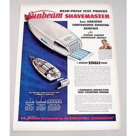 1947 Sunbeam Shavemaster Electric Shaver Color Print Ad