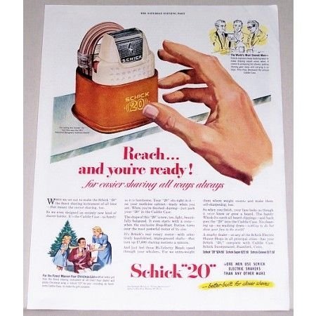 1951 Schick 20 Electric Shaver Color Print Ad - Reach And Your Ready