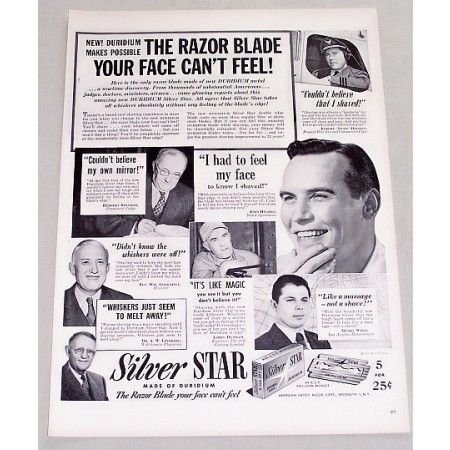 1949 Silver Star Double Edge Razors Shaving Vintage Print Ad