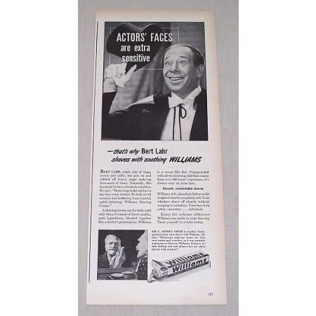 1946 Williams Shaving Cream Vintage Print Ad Celebrity Bert Lahr