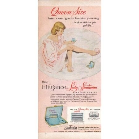 1960 Lady Sunbeam Electric Shaver Color Print Art Ad - Queen Size