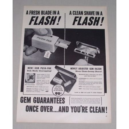 1949 Gem Push Pack Shaving Razors Vintage Print Ad