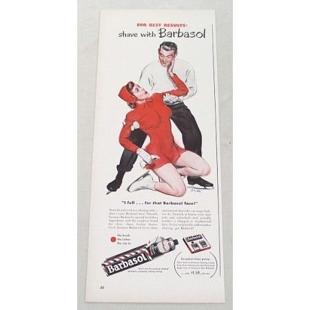 1948 Barbasol Shaving Cream Ice Skating Art Color Print Ad