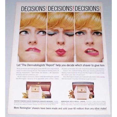 1961 Remington Shavers Color Print Ad - Decisions Decisions