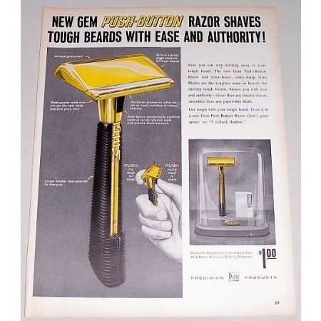1959 ASR Gem Push Button Shaving Razor Vintage Print Ad