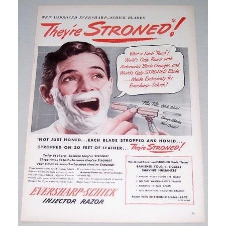 1948 Eversharp Schick Injector Razor Color Print Ad - They're Stroned