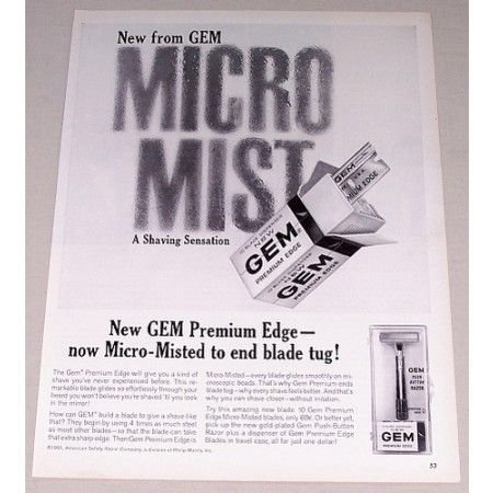 1961 Gem Premium Edge Razor Blades Vintage Print Ad - Micro Mist