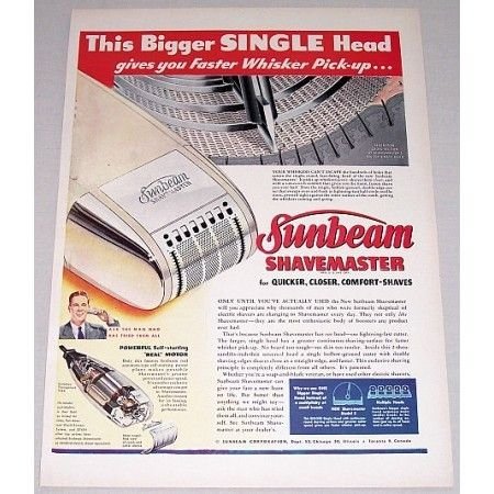 1948 Sunbeam Shavemaster Electric Shaver Color Print Ad