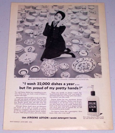1954 Jergens Lotion Skin Cream Vintage Print Ad Mrs. Dorian Mehle