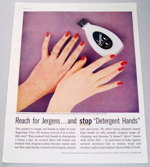 1958 Jergens Hand Lotion Color Print Ad