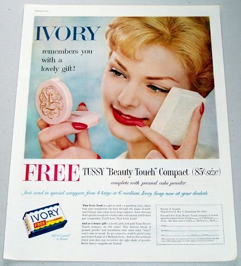 1958 Ivory Soap Tussy Beauty Touch Compact Color Print Ad