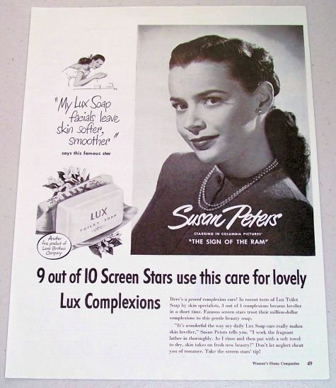 1948 Lux Toilet Soap Vintage Print Ad Celebrity Susan Peters
