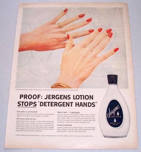 1957 Jergens Hand Lotion Color Print Ad