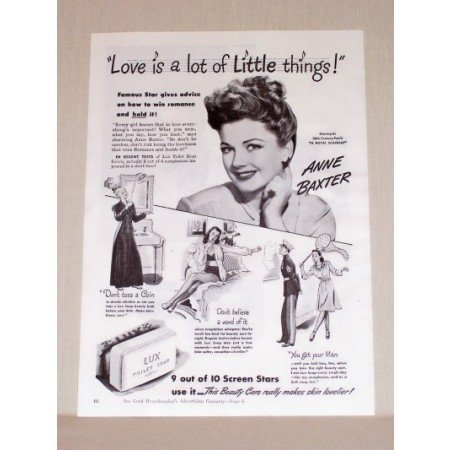 1945 Lux Toilet Soap Vintage Print Ad Celebrity Anne Baxter