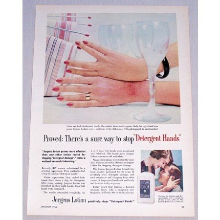 1955 Jergens Lotion Color Print Ad - Detergent Hands