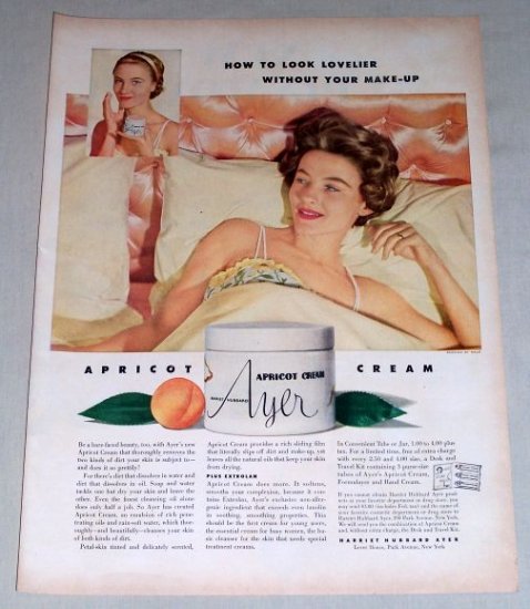 1953 Ayer Apricot Cream Skin Cleanser Color Print Ad
