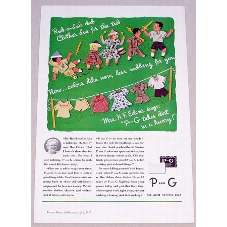 1934 P and G White Naphtha Soap Color Children Art Print Ad - Rub-A-Dub-Dub